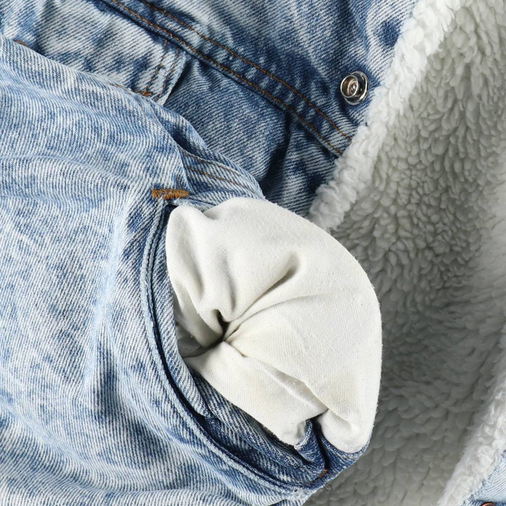 80s-90'S Levi's padded, chemical-wash denim fleece jacket, made in USA, men's size XL equivalent, vintage. unclear blue type Vintage Second Hand