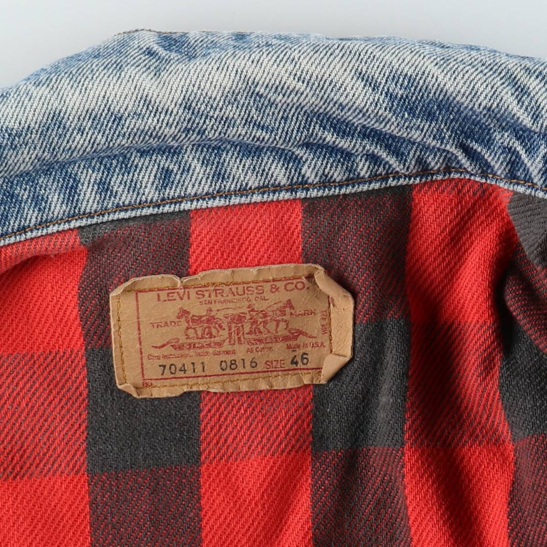 1990'S Levi's 70411-0816 Padded Denim Jacket (G-Jean) Made in USA, Men's Size XL (approx.) cotton blue type Vintage Second Hand
