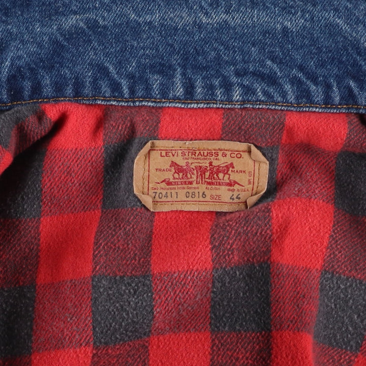 90'S Levi's 70411-0816 Denim Jacket, Made in USA, Men's Size L, Vintage cotton blue type Vintage Second Hand
