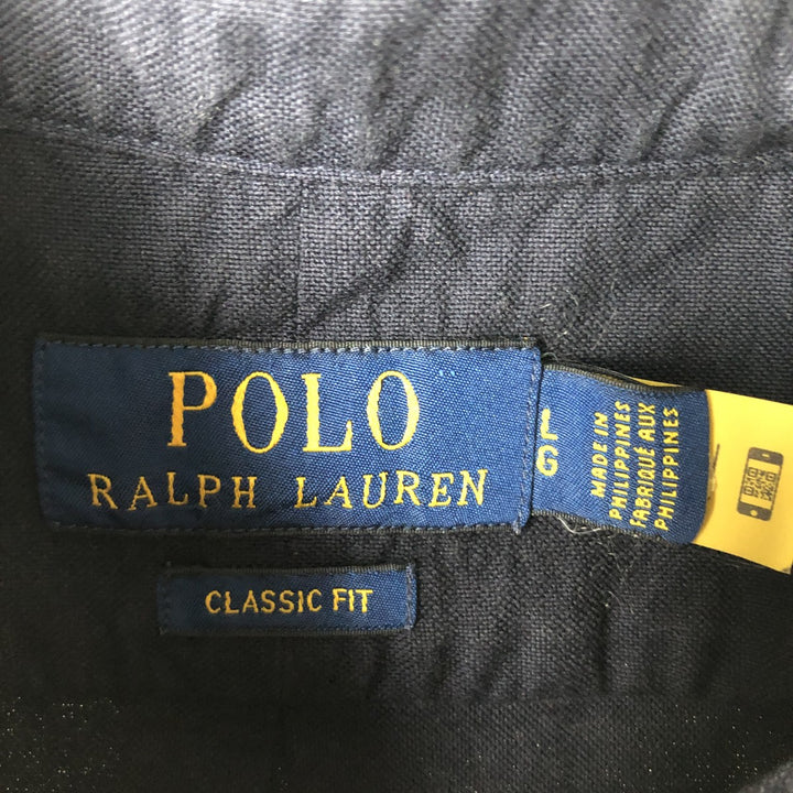 Ralph Lauren POLO RALPH LAUREN CLASSIC FIT long-sleeved button-down shirt, men's size L cotton navy blue type Vintage Second Hand