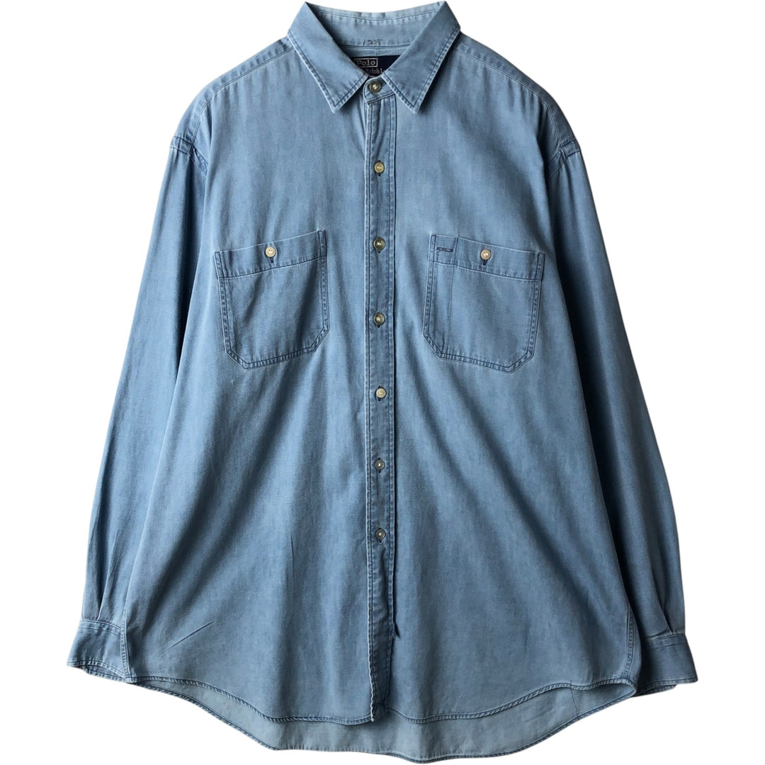 Ralph Lauren POLO by Ralph Lauren long sleeve cotton shirt, men's XL size cotton blue type Vintage Second Hand