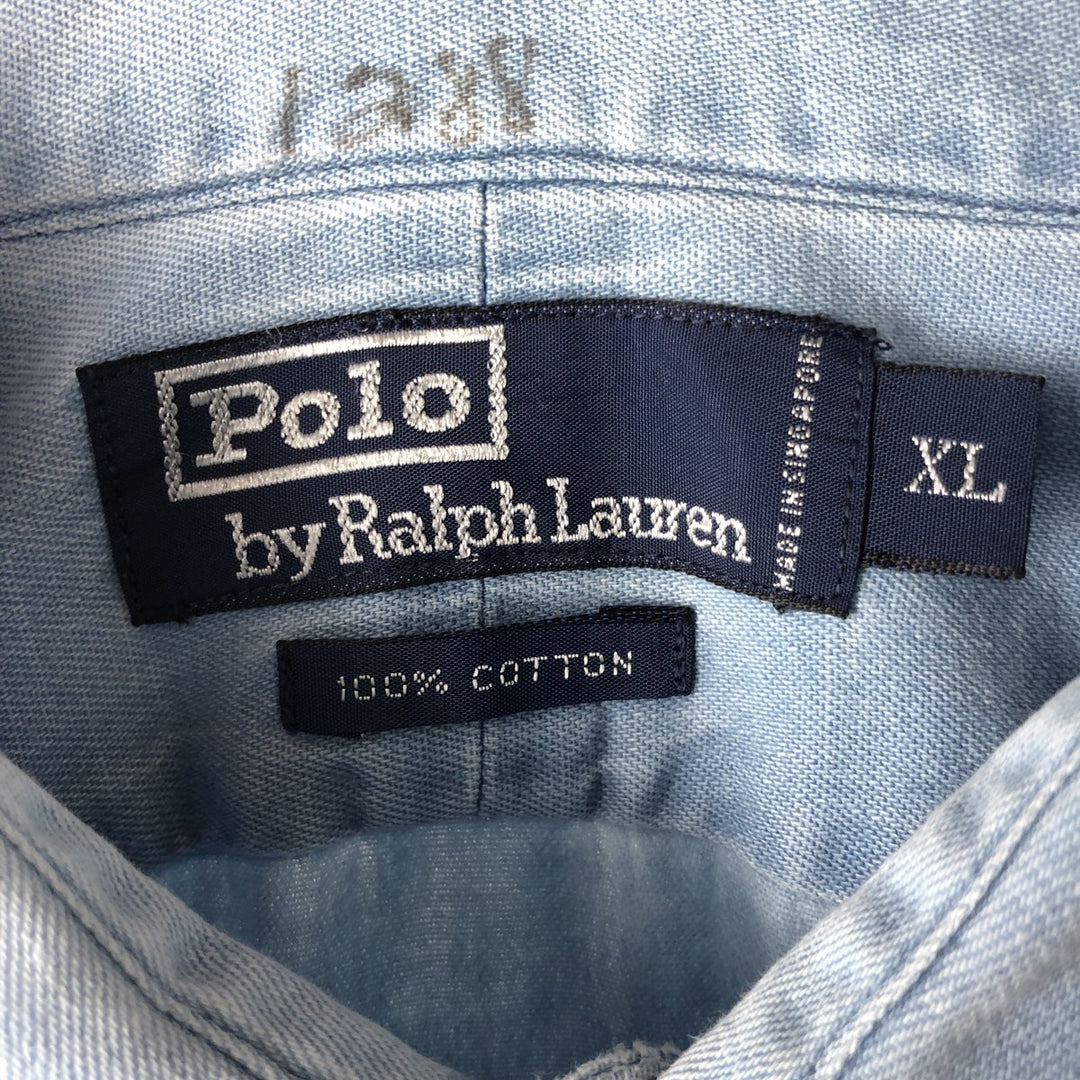 Ralph Lauren POLO by Ralph Lauren long sleeve cotton shirt, men's XL size cotton blue type Vintage Second Hand