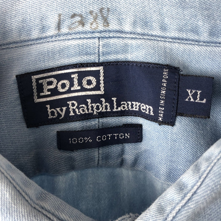 Ralph Lauren POLO by Ralph Lauren long sleeve cotton shirt, men's XL size cotton blue type Vintage Second Hand