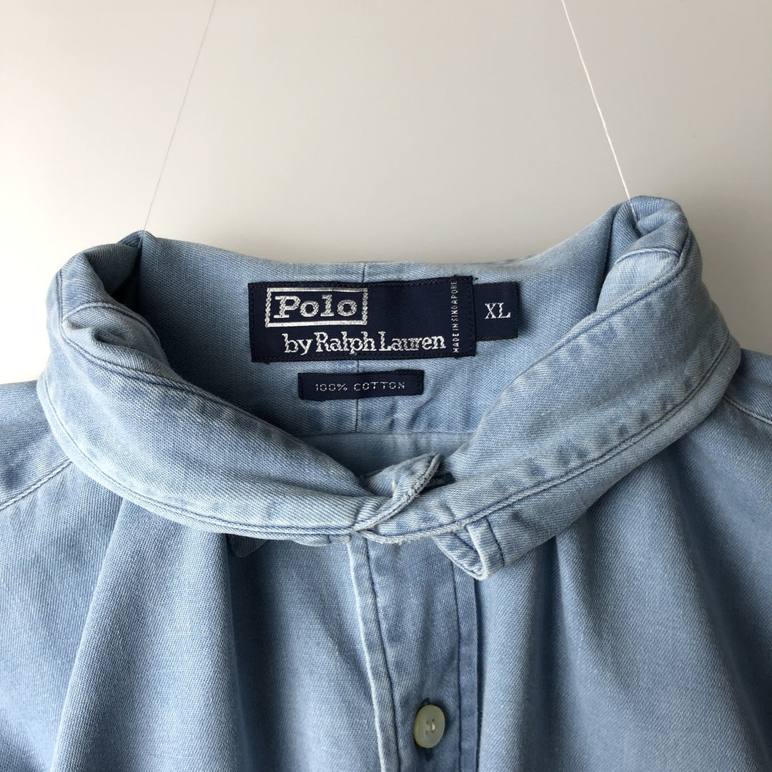 Ralph Lauren POLO by Ralph Lauren long sleeve cotton shirt, men's XL size cotton blue type Vintage Second Hand