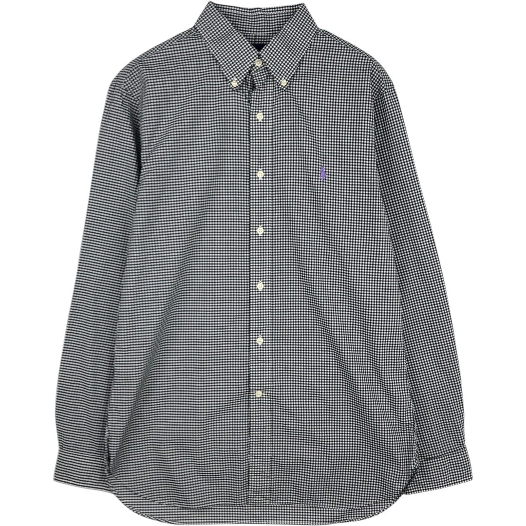 Ralph Lauren Slim Fit Gingham Check Long-Sleeve Button-Down Check Shirt, Men's Size L (approx.) cotton black type Vintage Second Hand