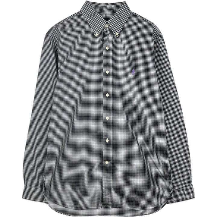 Ralph Lauren Slim Fit Gingham Check Long-Sleeve Button-Down Check Shirt, Men's Size L (approx.) cotton black type Vintage Second Hand