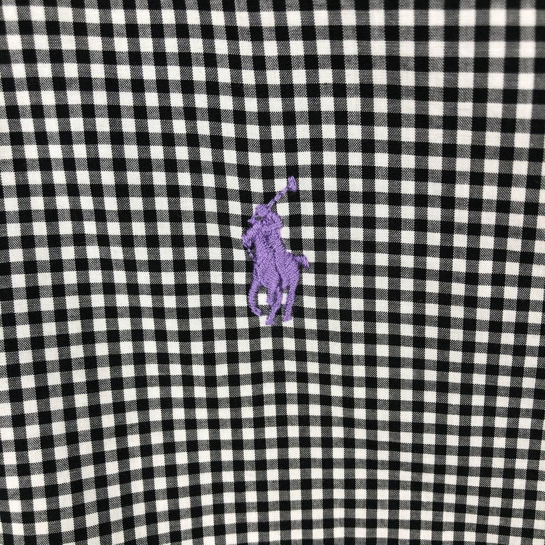 Ralph Lauren Slim Fit Gingham Check Long-Sleeve Button-Down Check Shirt, Men's Size L (approx.) cotton black type Vintage Second Hand