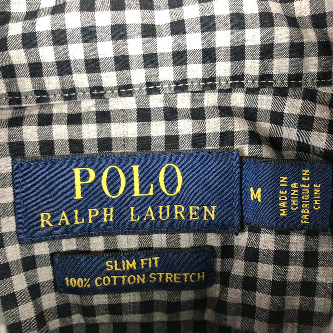 Ralph Lauren POLO RALPH LAUREN Gingham Check Wide Collar Long Sleeve Cotton Shirt, Men's Size M (approx.) cotton black type Vintage Second Hand