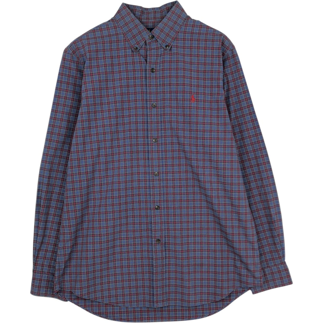Ralph Lauren CUSTOM FIT long sleeve button down check shirt, men's size L cotton blue type Vintage Second Hand