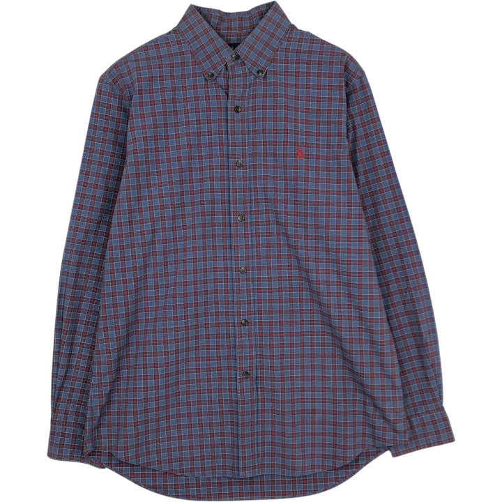 Ralph Lauren CUSTOM FIT long sleeve button down check shirt, men's size L cotton blue type Vintage Second Hand
