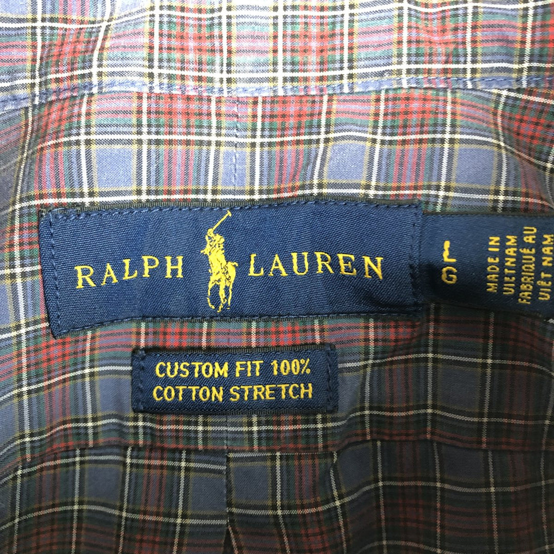 Ralph Lauren CUSTOM FIT long sleeve button down check shirt, men's size L cotton blue type Vintage Second Hand
