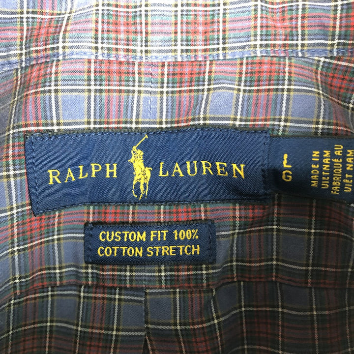 Ralph Lauren CUSTOM FIT long sleeve button down check shirt, men's size L cotton blue type Vintage Second Hand