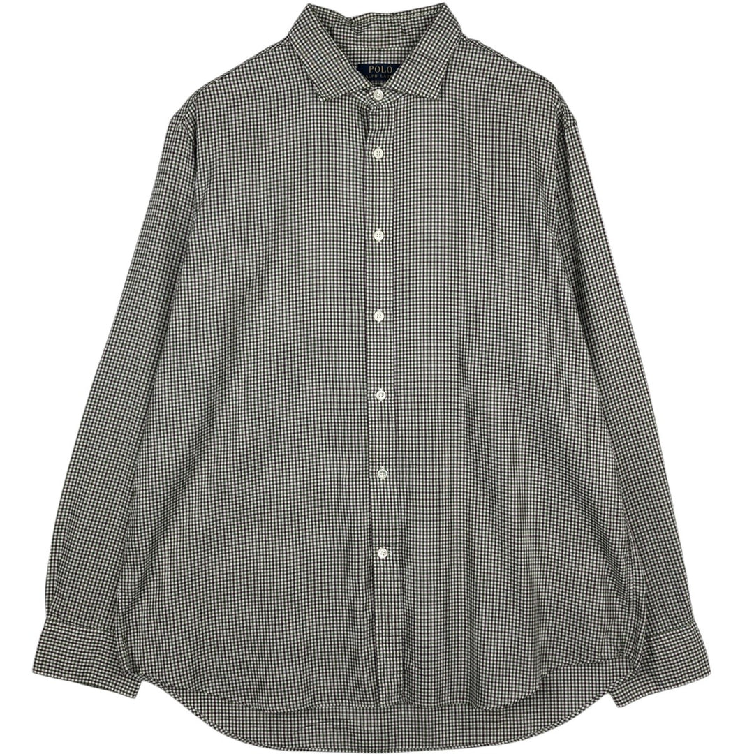 Ralph Lauren POLO RALPH LAUREN Wide Collar Long Sleeve Cotton Check Shirt, Men's Size XL (approx.) cotton brown type Vintage Second Hand