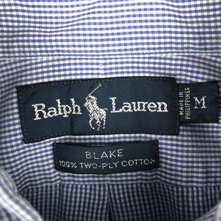 Ralph Lauren POLO by Ralph Lauren BLAKE long-sleeved button-down check shirt, men's size M cotton blue type Vintage Second Hand
