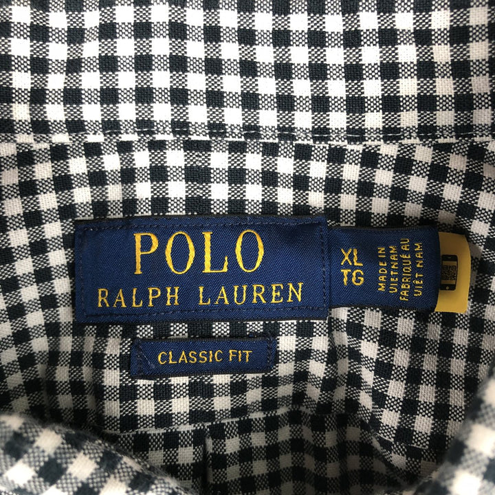Ralph Lauren POLO RALPH LAUREN CLASSIC FIT Gingham Check Long Sleeve Button-Down Check Shirt, Men's Size XL (approx.) cotton black type Vintage Second Hand
