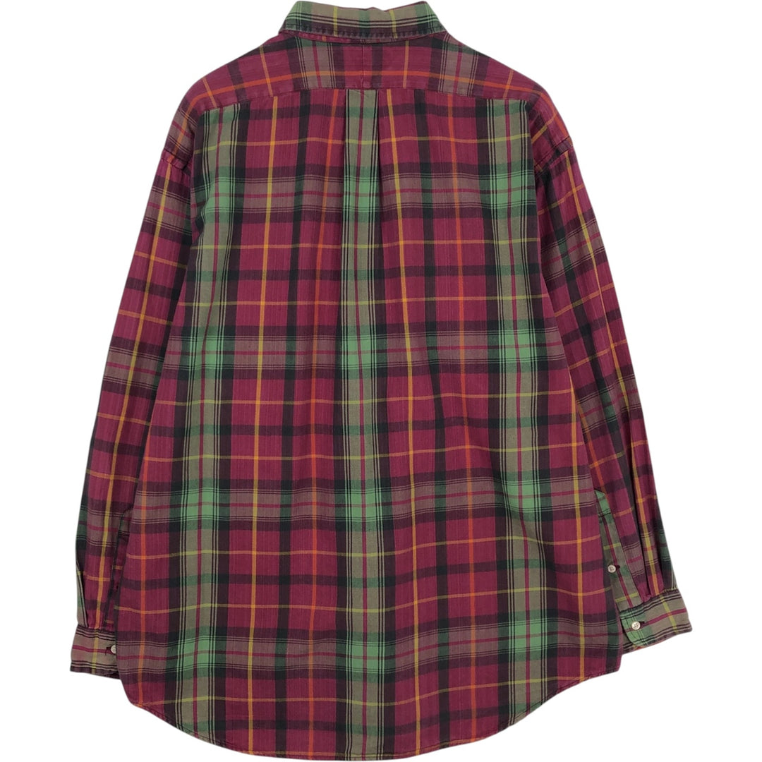 Ralph Lauren POLO by Ralph Lauren long-sleeved button-down check shirt, men's size XL cotton Red type red-purple Vintage Second Hand