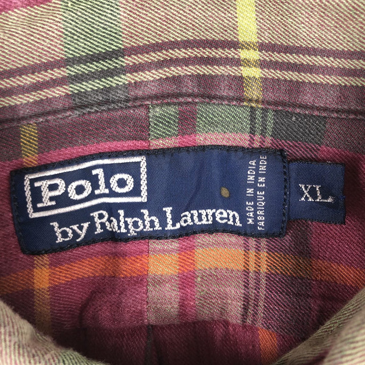 Ralph Lauren POLO by Ralph Lauren long-sleeved button-down check shirt, men's size XL cotton Red type red-purple Vintage Second Hand