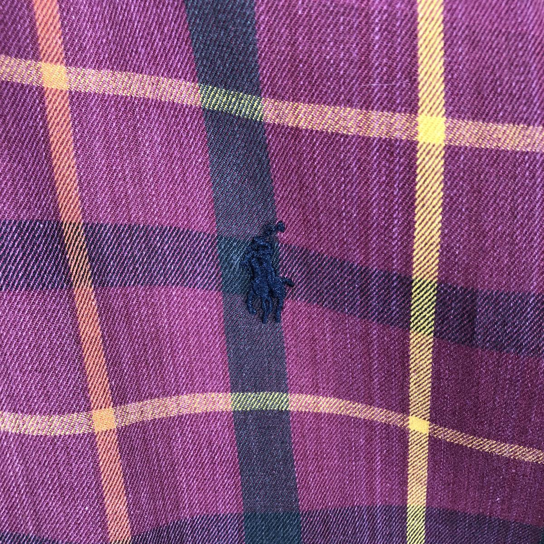 Ralph Lauren POLO by Ralph Lauren long-sleeved button-down check shirt, men's size XL cotton Red type red-purple Vintage Second Hand