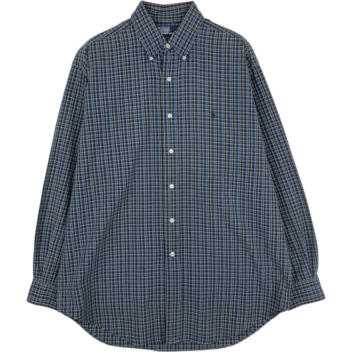 Ralph Lauren BLAKE long sleeve button down check shirt, men's size M cotton navy blue type Vintage Second Hand