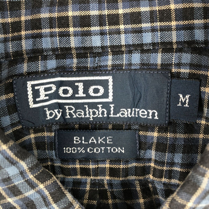 Ralph Lauren BLAKE long sleeve button down check shirt, men's size M cotton navy blue type Vintage Second Hand