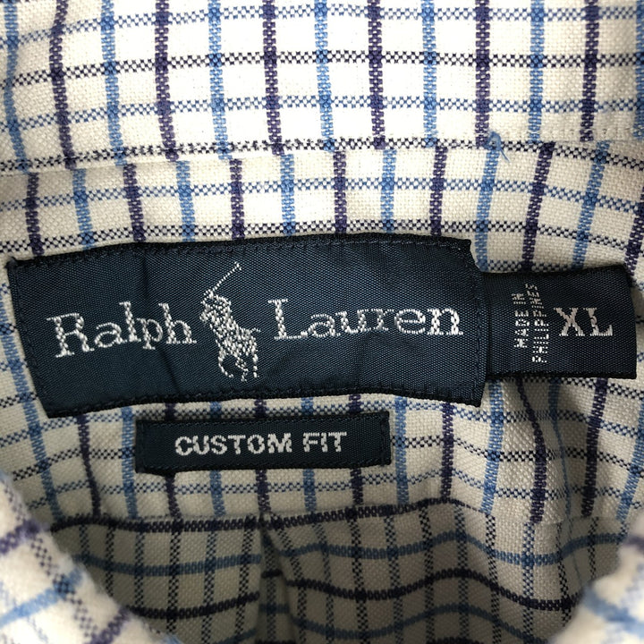 Ralph Lauren CUSTOM FIT long sleeve button down check shirt men's XL size cotton white type Vintage Second Hand