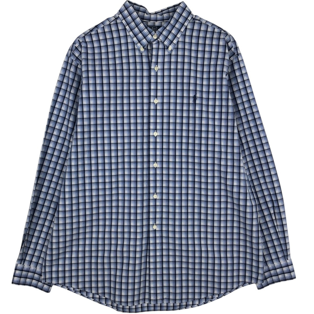Ralph Lauren POLO by Ralph Lauren CUSTOM FIT long-sleeved button-down check shirt, men's size XL cotton navy blue type Vintage Second Hand