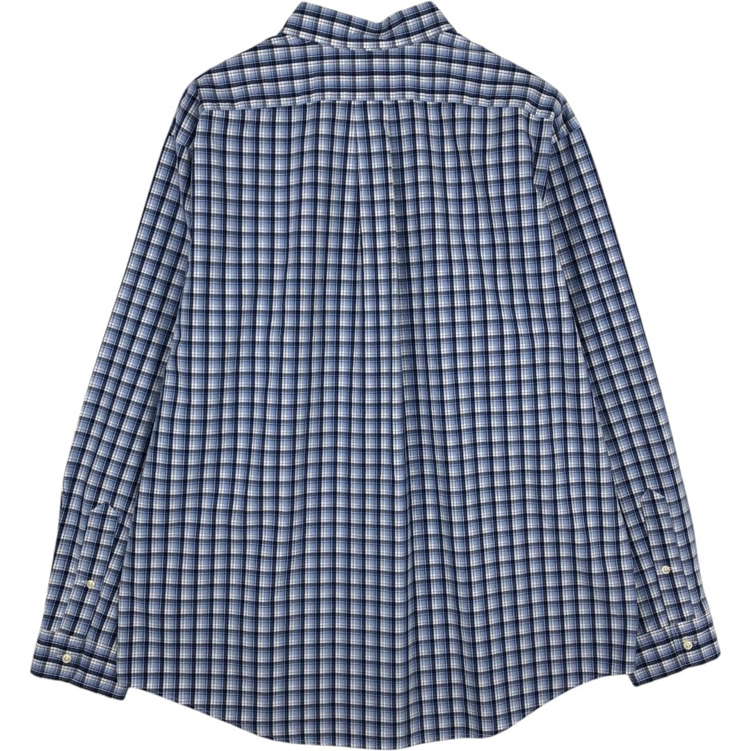 Ralph Lauren POLO by Ralph Lauren CUSTOM FIT long-sleeved button-down check shirt, men's size XL cotton navy blue type Vintage Second Hand