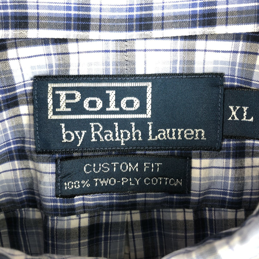 Ralph Lauren POLO by Ralph Lauren CUSTOM FIT long-sleeved button-down check shirt, men's size XL cotton navy blue type Vintage Second Hand