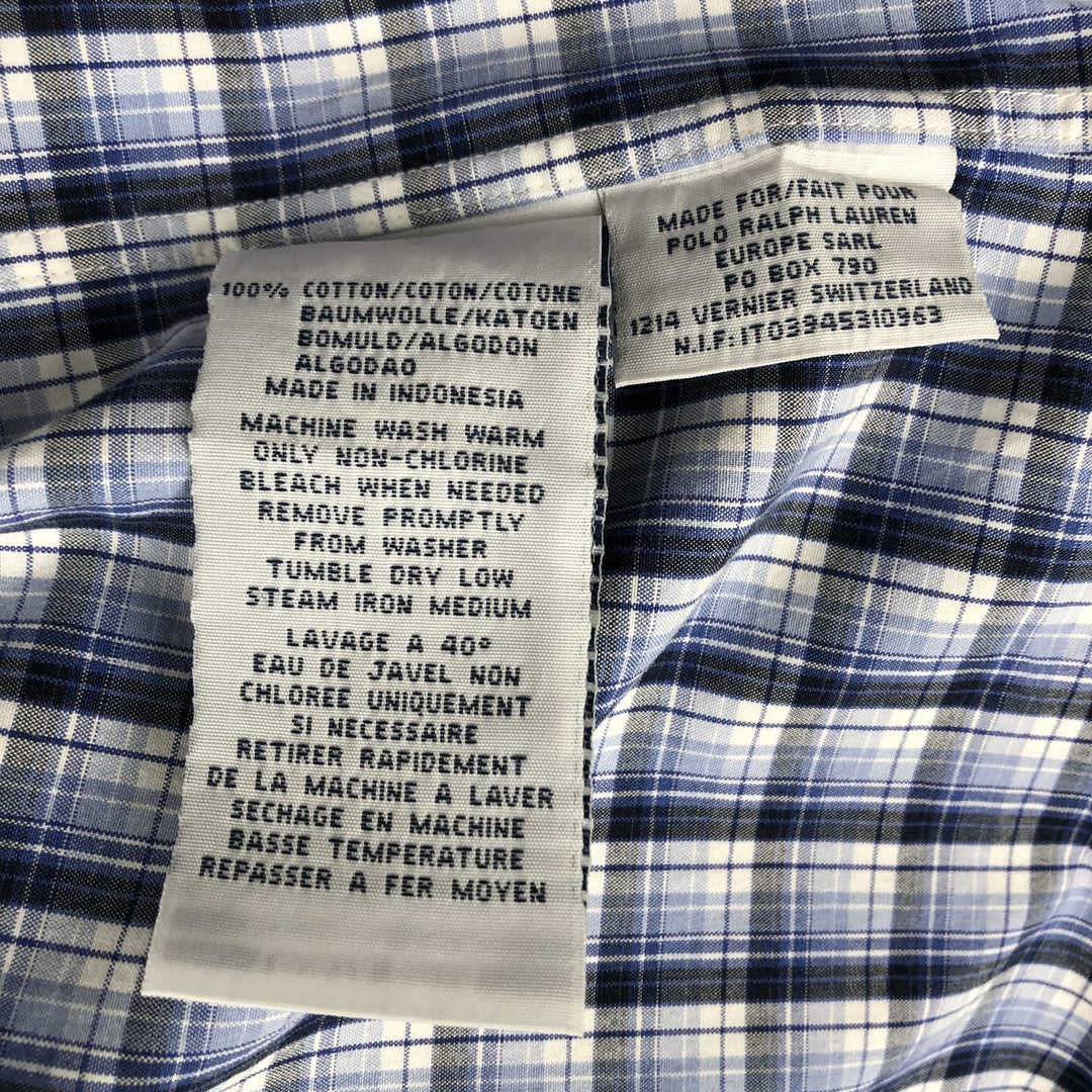 Ralph Lauren POLO by Ralph Lauren CUSTOM FIT long-sleeved button-down check shirt, men's size XL cotton navy blue type Vintage Second Hand