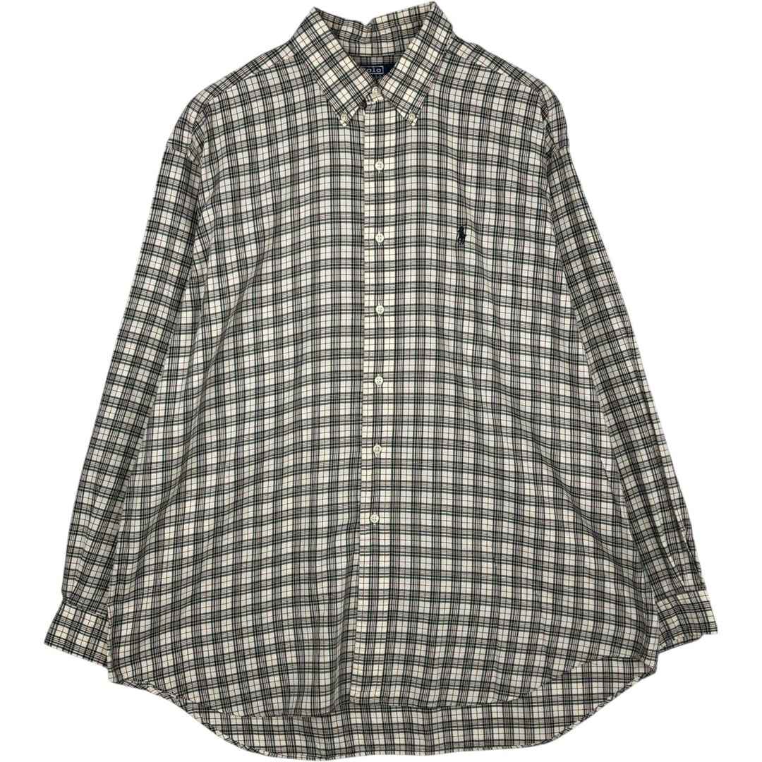 Ralph Lauren POLO by Ralph Lauren BLAKE long-sleeved button-down check shirt, men's size XL cotton Beige type Vintage Second Hand