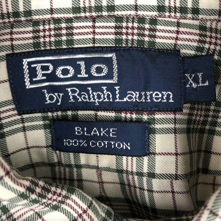 Ralph Lauren POLO by Ralph Lauren BLAKE long-sleeved button-down check shirt, men's size XL cotton Beige type Vintage Second Hand