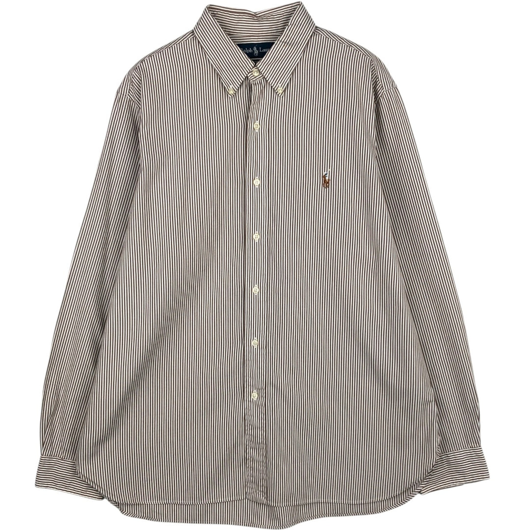 Ralph Lauren CUSTOM FIT long sleeve button down striped shirt men's XL size cotton brown type Vintage Second Hand