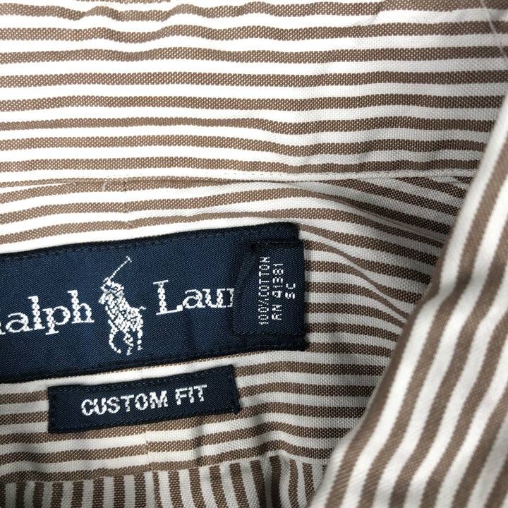 Ralph Lauren CUSTOM FIT long sleeve button down striped shirt men's XL size cotton brown type Vintage Second Hand