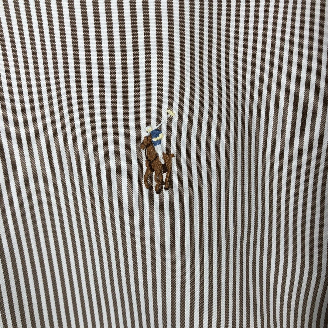Ralph Lauren CUSTOM FIT long sleeve button down striped shirt men's XL size cotton brown type Vintage Second Hand
