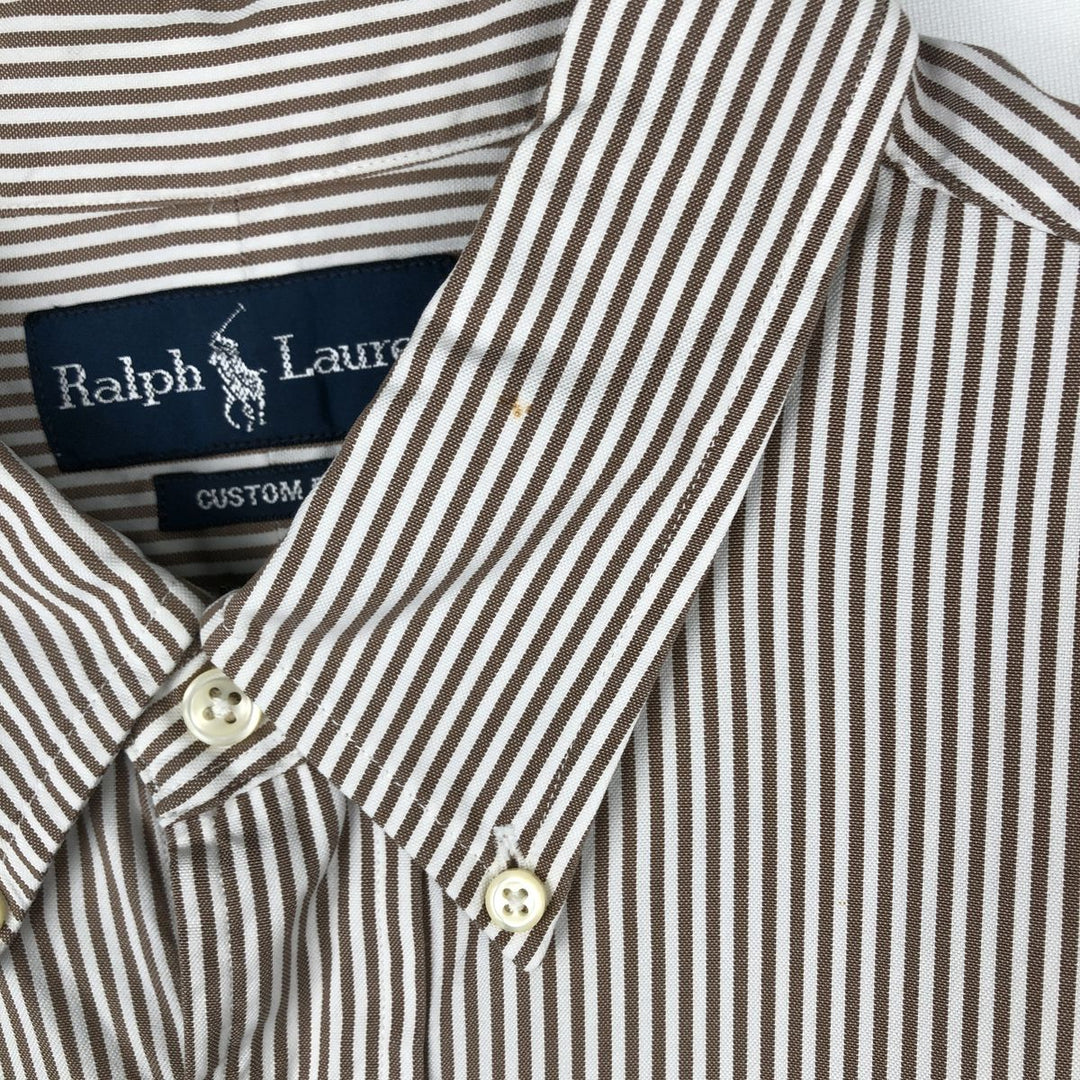 Ralph Lauren CUSTOM FIT long sleeve button down striped shirt men's XL size cotton brown type Vintage Second Hand