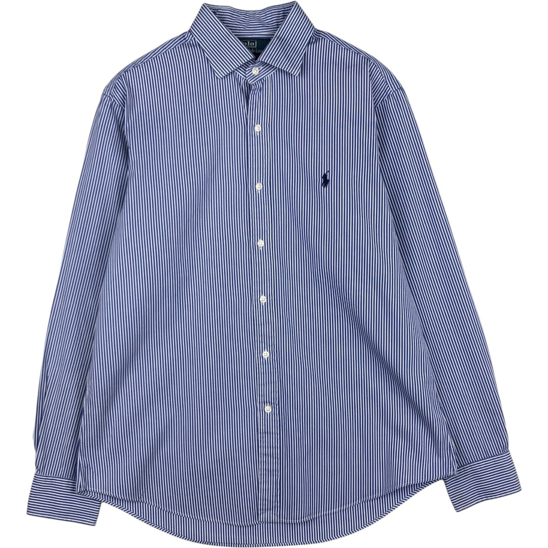 Ralph Lauren REGENT CUSTOM FIT Long-Sleeve Cotton Stripe Shirt, Men's Size L (approx.) cotton Navy blue Vintage Second Hand