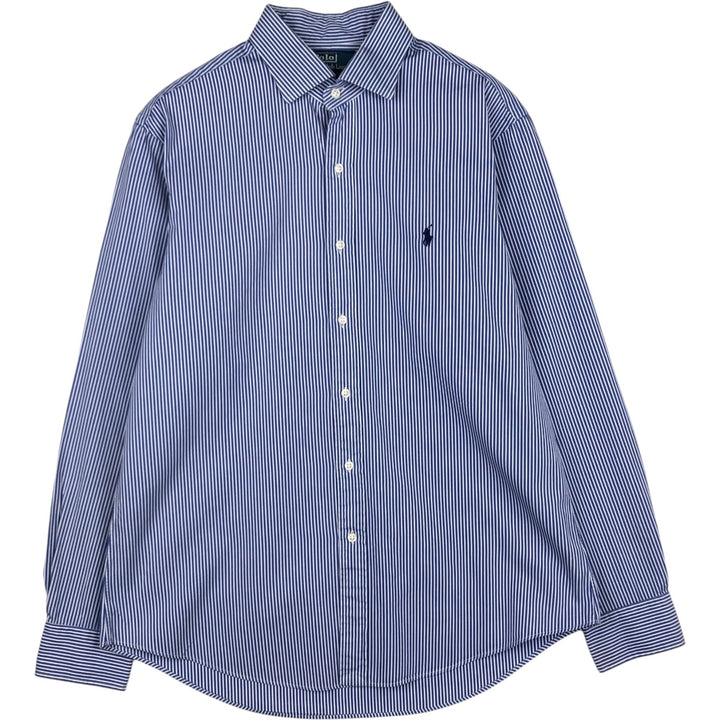 Ralph Lauren REGENT CUSTOM FIT Long-Sleeve Cotton Stripe Shirt, Men's Size L (approx.) cotton Navy blue Vintage Second Hand
