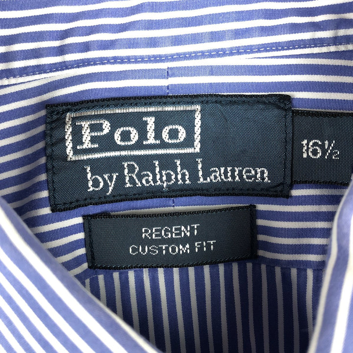 Ralph Lauren REGENT CUSTOM FIT Long-Sleeve Cotton Stripe Shirt, Men's Size L (approx.) cotton Navy blue Vintage Second Hand