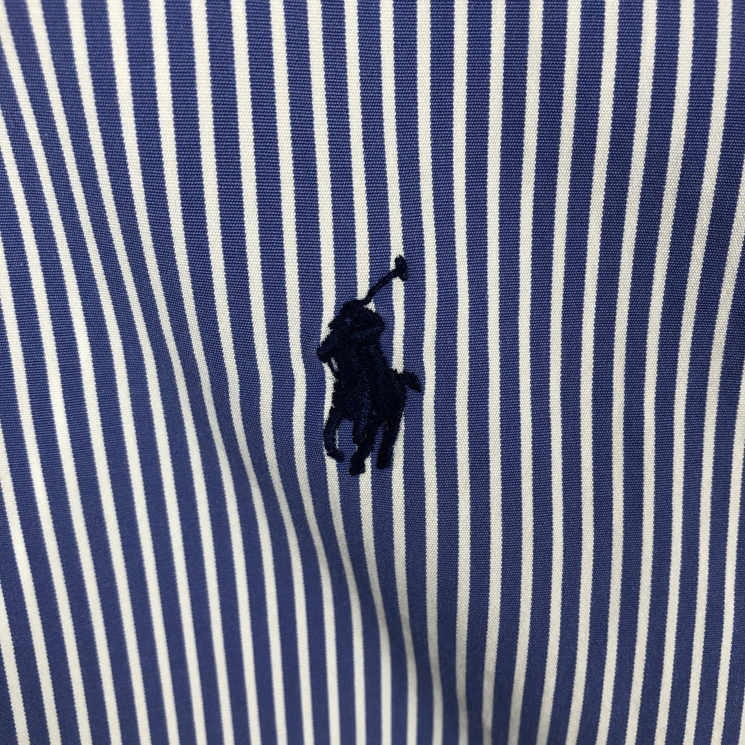Ralph Lauren REGENT CUSTOM FIT Long-Sleeve Cotton Stripe Shirt, Men's Size L (approx.) cotton Navy blue Vintage Second Hand