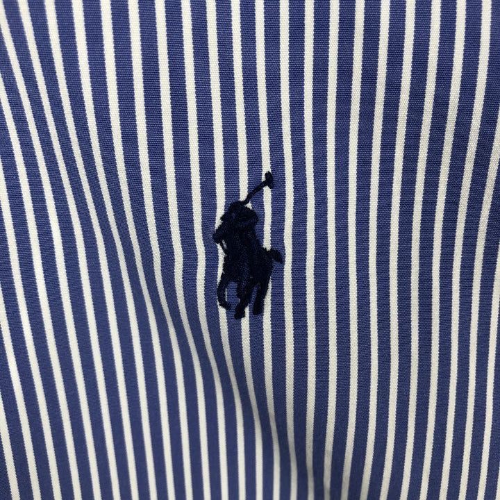 Ralph Lauren REGENT CUSTOM FIT Long-Sleeve Cotton Stripe Shirt, Men's Size L (approx.) cotton Navy blue Vintage Second Hand