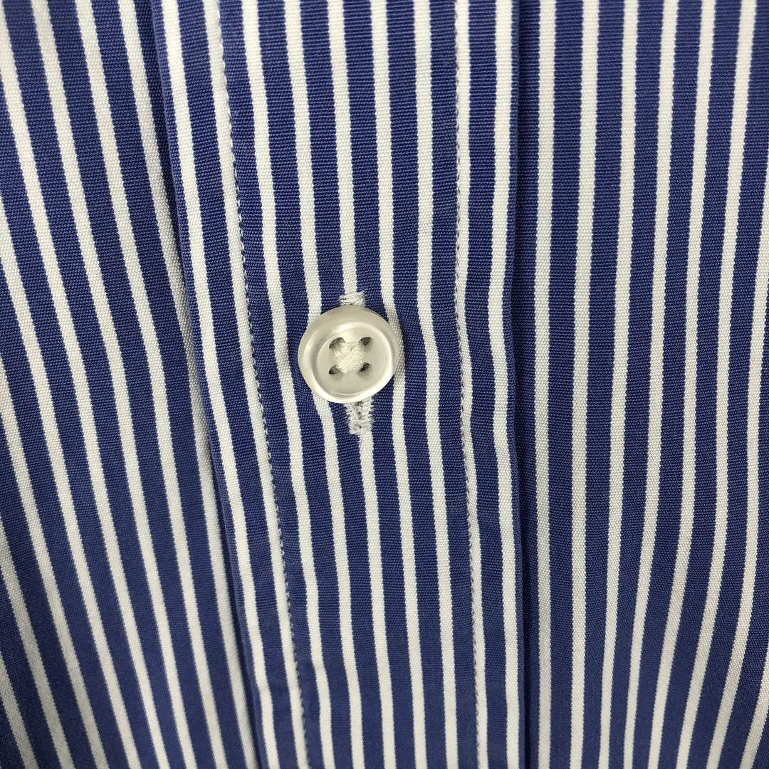 Ralph Lauren REGENT CUSTOM FIT Long-Sleeve Cotton Stripe Shirt, Men's Size L (approx.) cotton Navy blue Vintage Second Hand