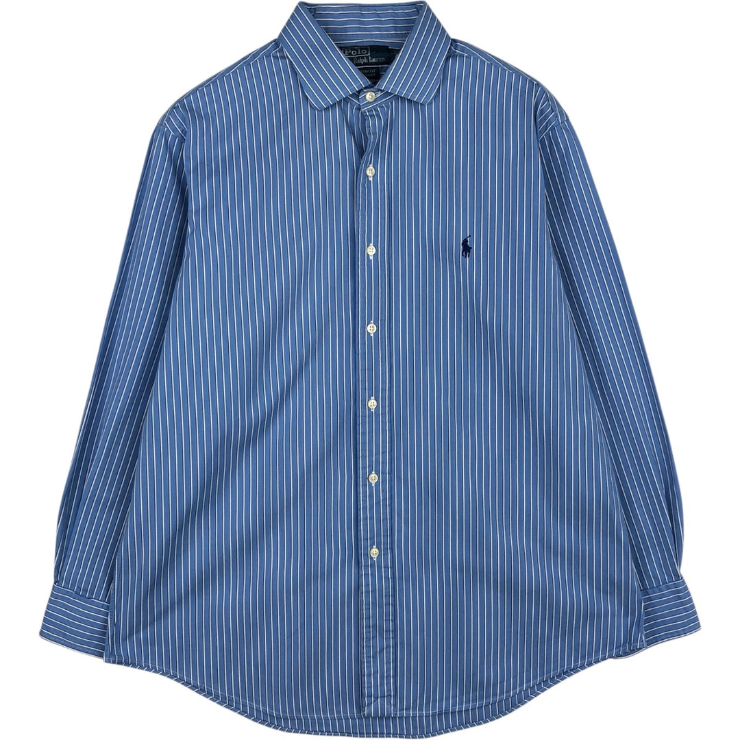 Ralph Lauren CUSTOM FIT Wide Collar Long Sleeve Cotton Stripe Shirt, Men's Size L (approx.) cotton blue type Vintage Second Hand