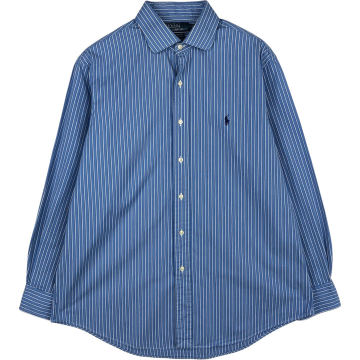 Ralph Lauren CUSTOM FIT Wide Collar Long Sleeve Cotton Stripe Shirt, Men's Size L (approx.) cotton blue type Vintage Second Hand