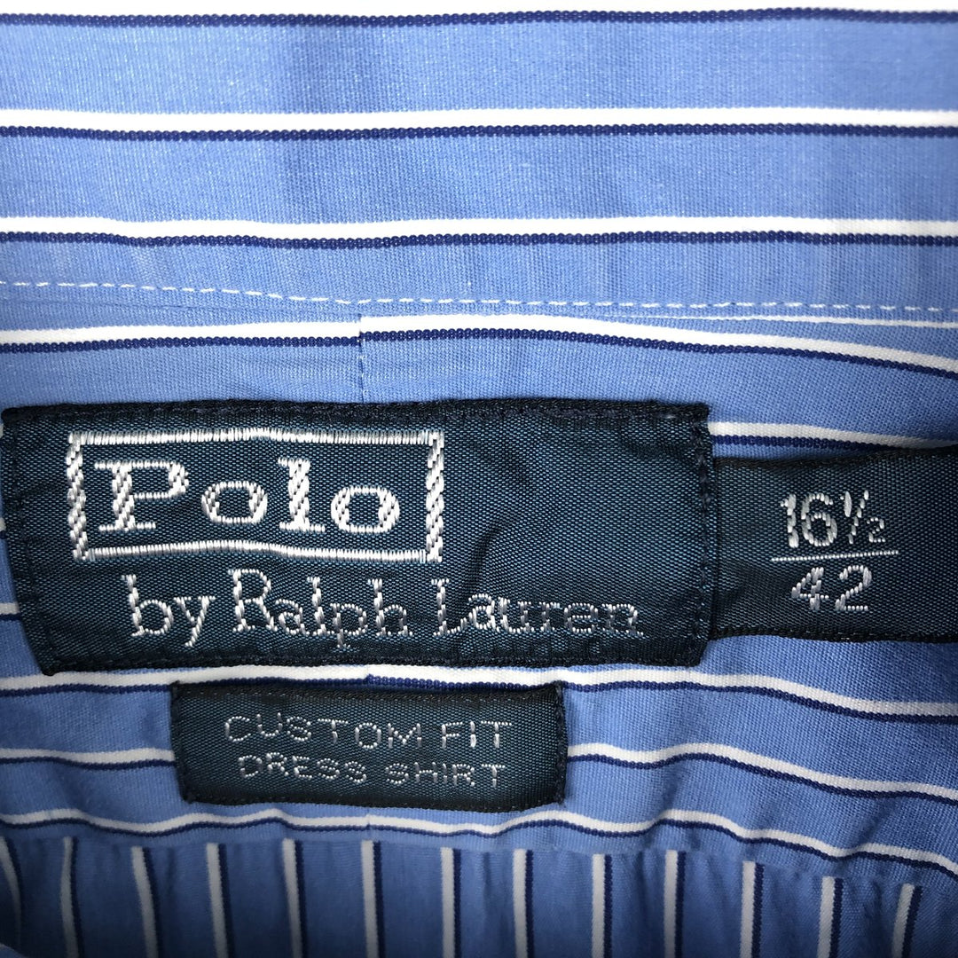 Ralph Lauren CUSTOM FIT Wide Collar Long Sleeve Cotton Stripe Shirt, Men's Size L (approx.) cotton blue type Vintage Second Hand