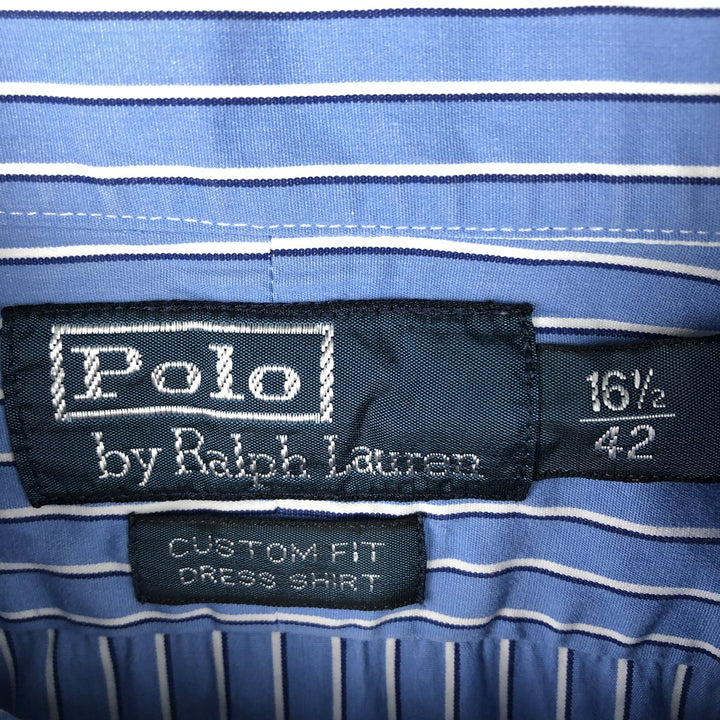 Ralph Lauren CUSTOM FIT Wide Collar Long Sleeve Cotton Stripe Shirt, Men's Size L (approx.) cotton blue type Vintage Second Hand