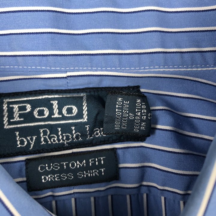 Ralph Lauren CUSTOM FIT Wide Collar Long Sleeve Cotton Stripe Shirt, Men's Size L (approx.) cotton blue type Vintage Second Hand