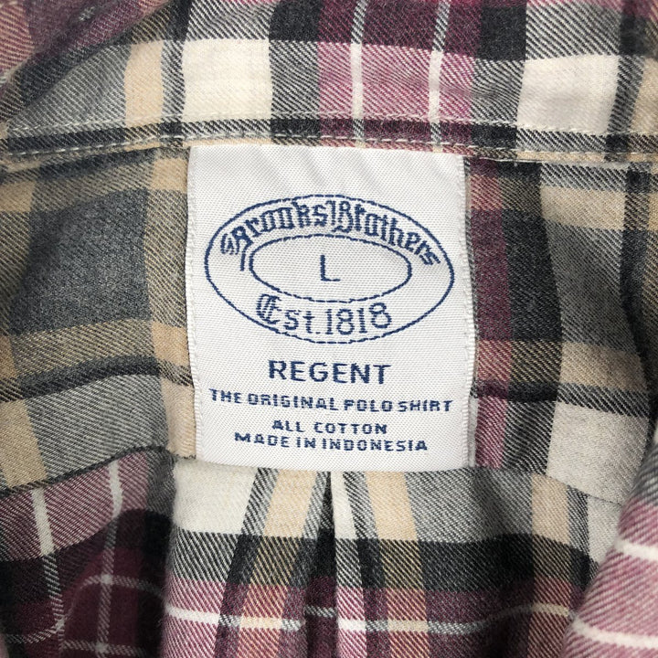 Brooks Brothers Est.1818 REGENT Short-Sleeve Button-Down Check Shirt, Men's Size L (approx.) cotton gray type Vintage Second Hand
