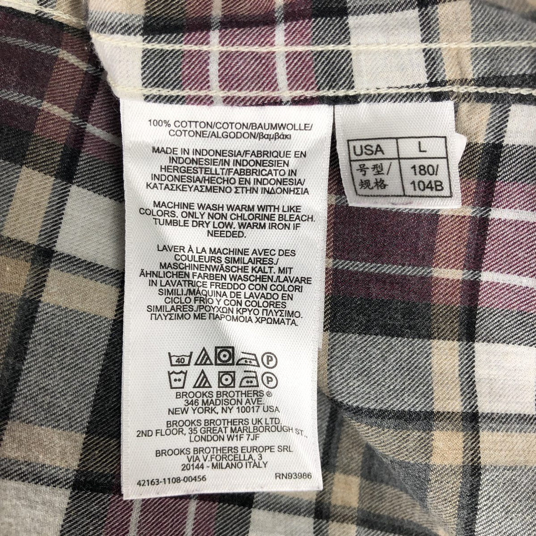 Brooks Brothers Est.1818 REGENT Short-Sleeve Button-Down Check Shirt, Men's Size L (approx.) cotton gray type Vintage Second Hand