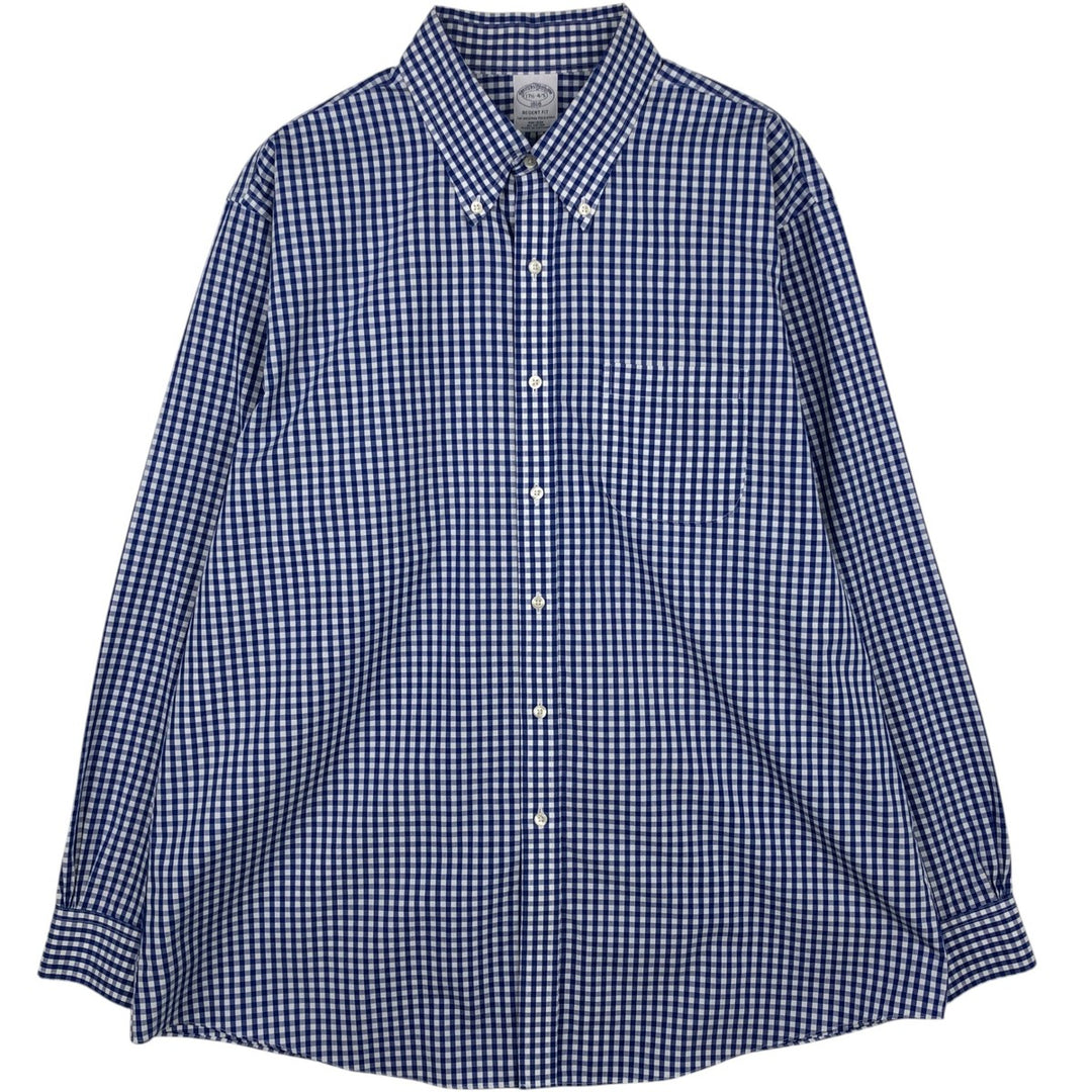 Brooks Brothers 1818 REGENT FIT Short-Sleeve Button-Down Check Shirt, Men's Size XL (approx.) cotton white type Vintage Second Hand