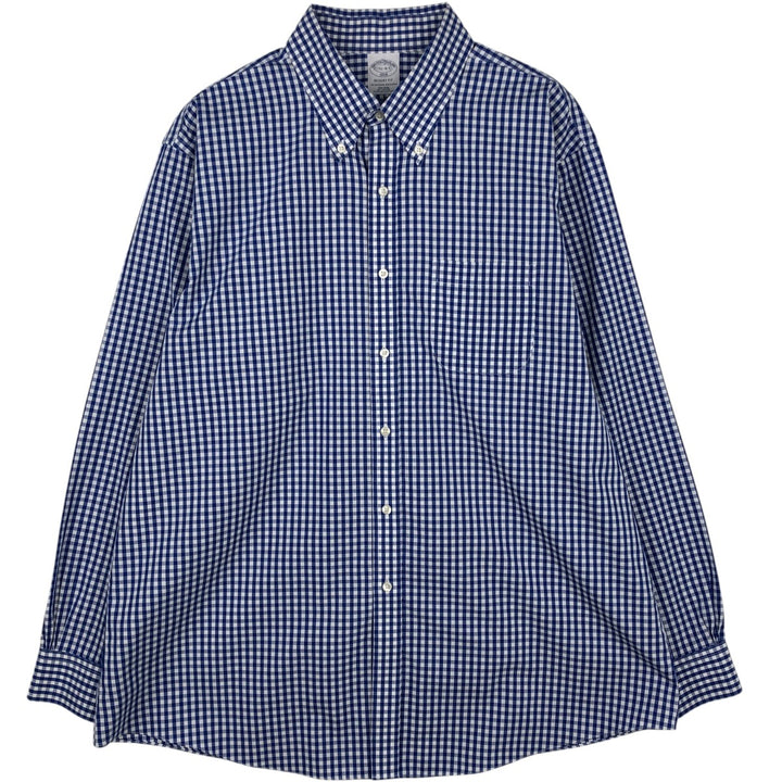 Brooks Brothers 1818 REGENT FIT Short-Sleeve Button-Down Check Shirt, Men's Size XL (approx.) cotton white type Vintage Second Hand